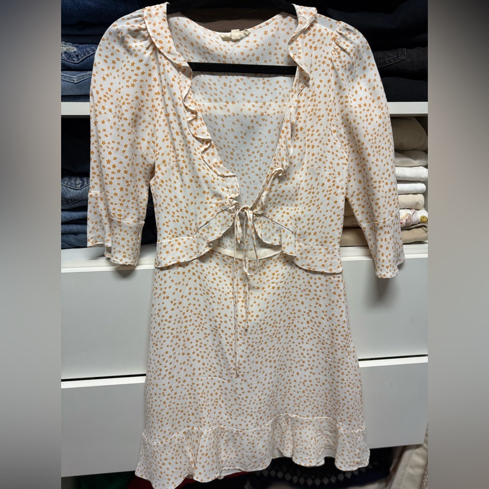 For Love & Lemons Cream Star-Print Dress in Mustard